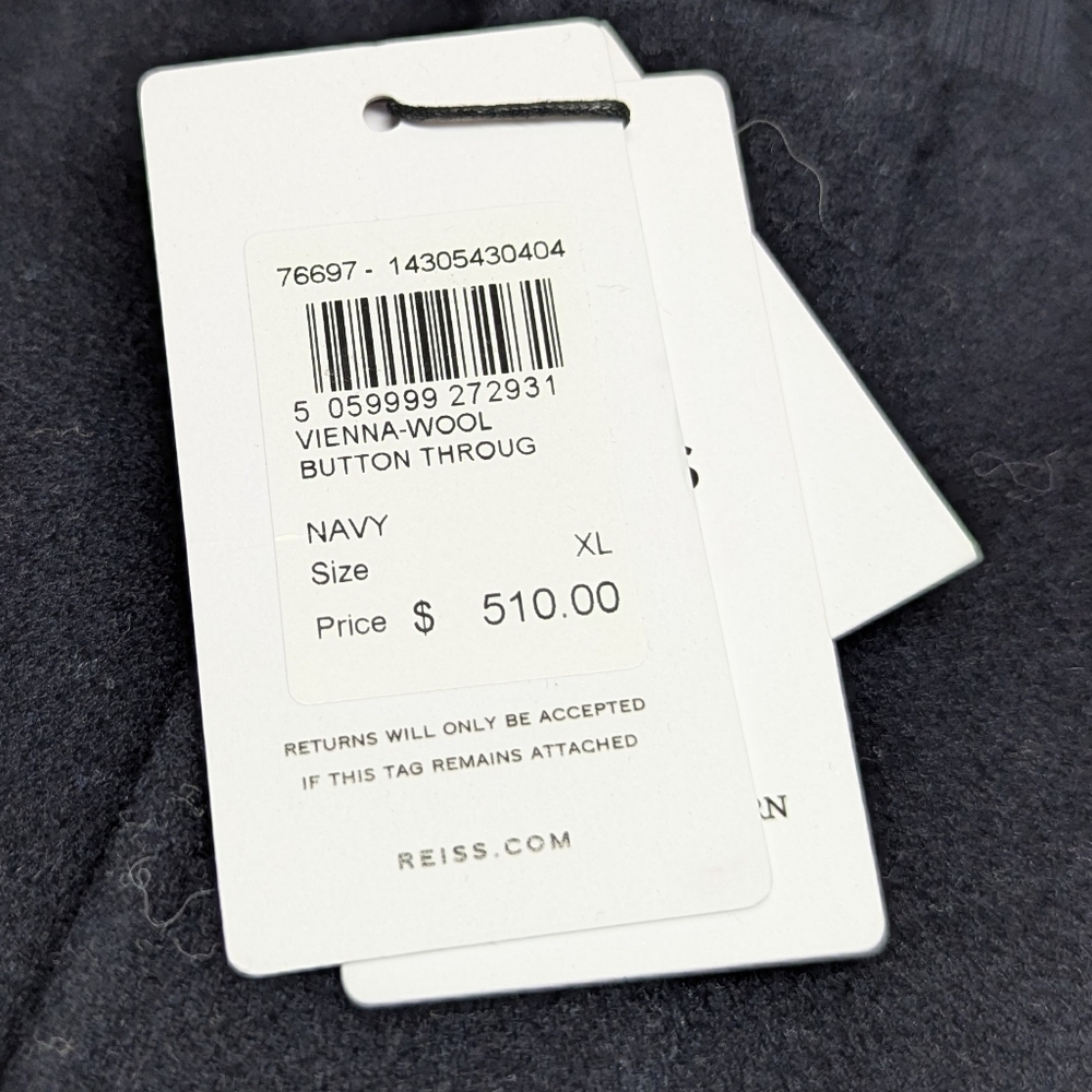 $500 Mens REISS Wool Blend Field Jacket Navy XL - Picture 7 of 7